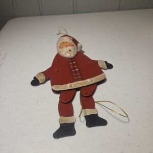 Vintage Christmas Tree Ornament Marionette Metal Santa Clause Gold Cord